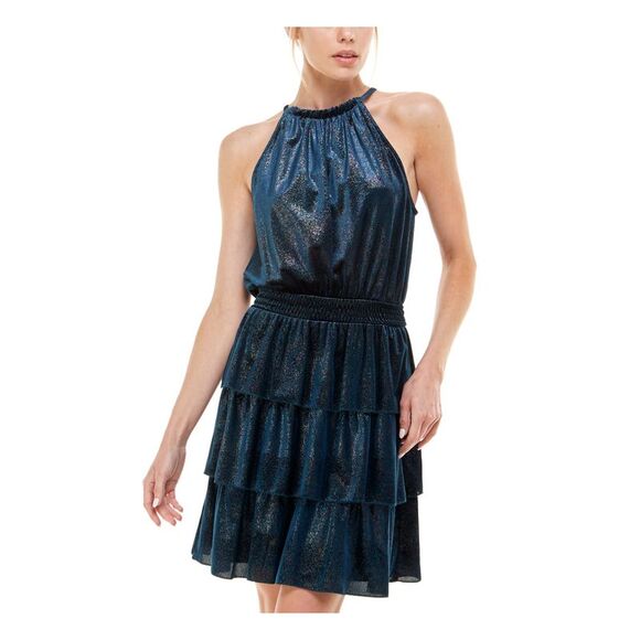 SPEECHLESS Womens Teal Waist Lined Sleeveless Halter Short Party Dress 17 - Picture 1 of 4